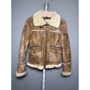 JLO Faux Suede Penny Lane Shearling Jacket Brown M‎ 70's Boho Almost Famous